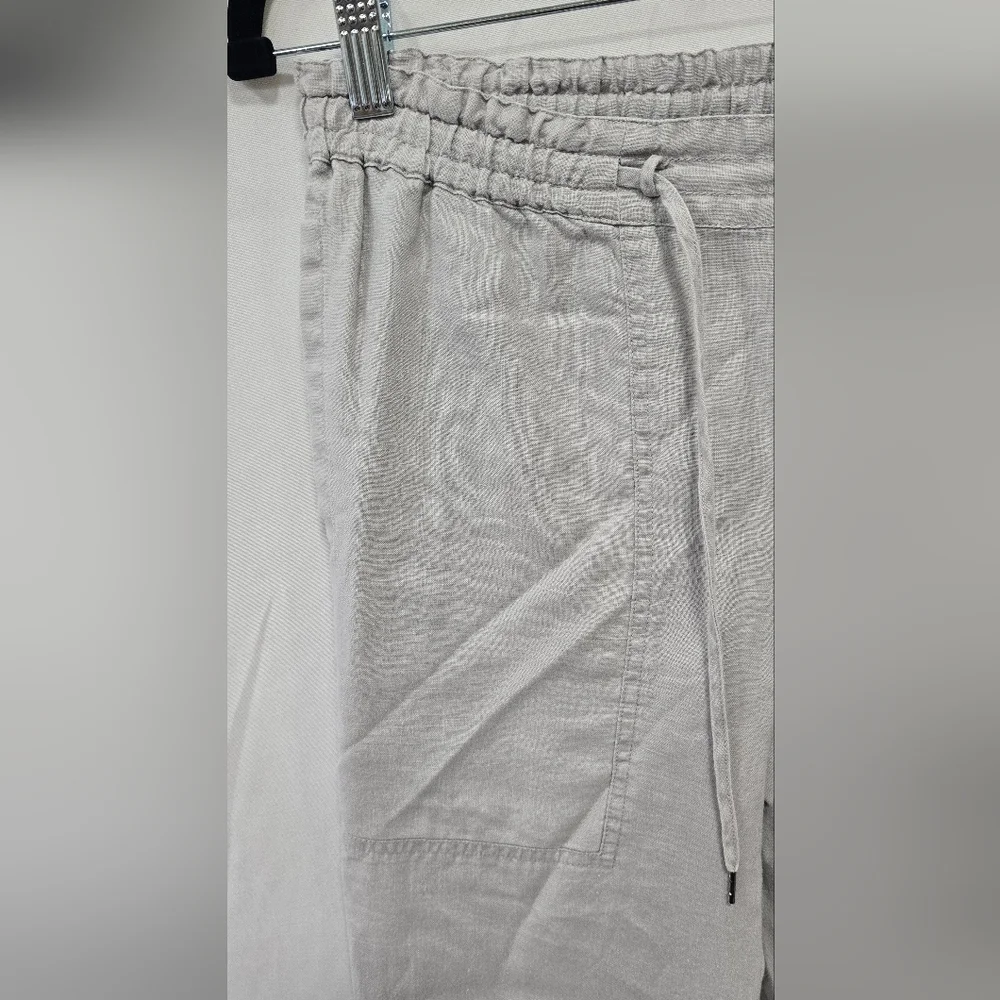 Vince women S cropped linen‎ pants gray pull on travel beach drawstring festival